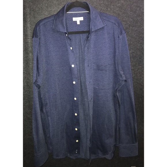 Peter Millar Shirt Size‎ Medium Blue Birdseye Stretch Knit Long Sleeve Button Up - Picture 4 of 9